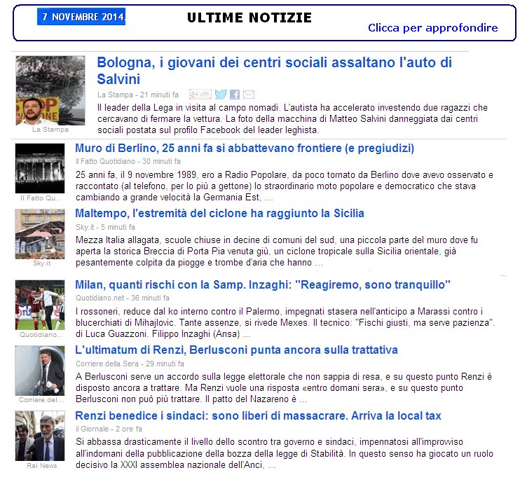 ULTIME NOTIZIE NOVEMBRE 2014